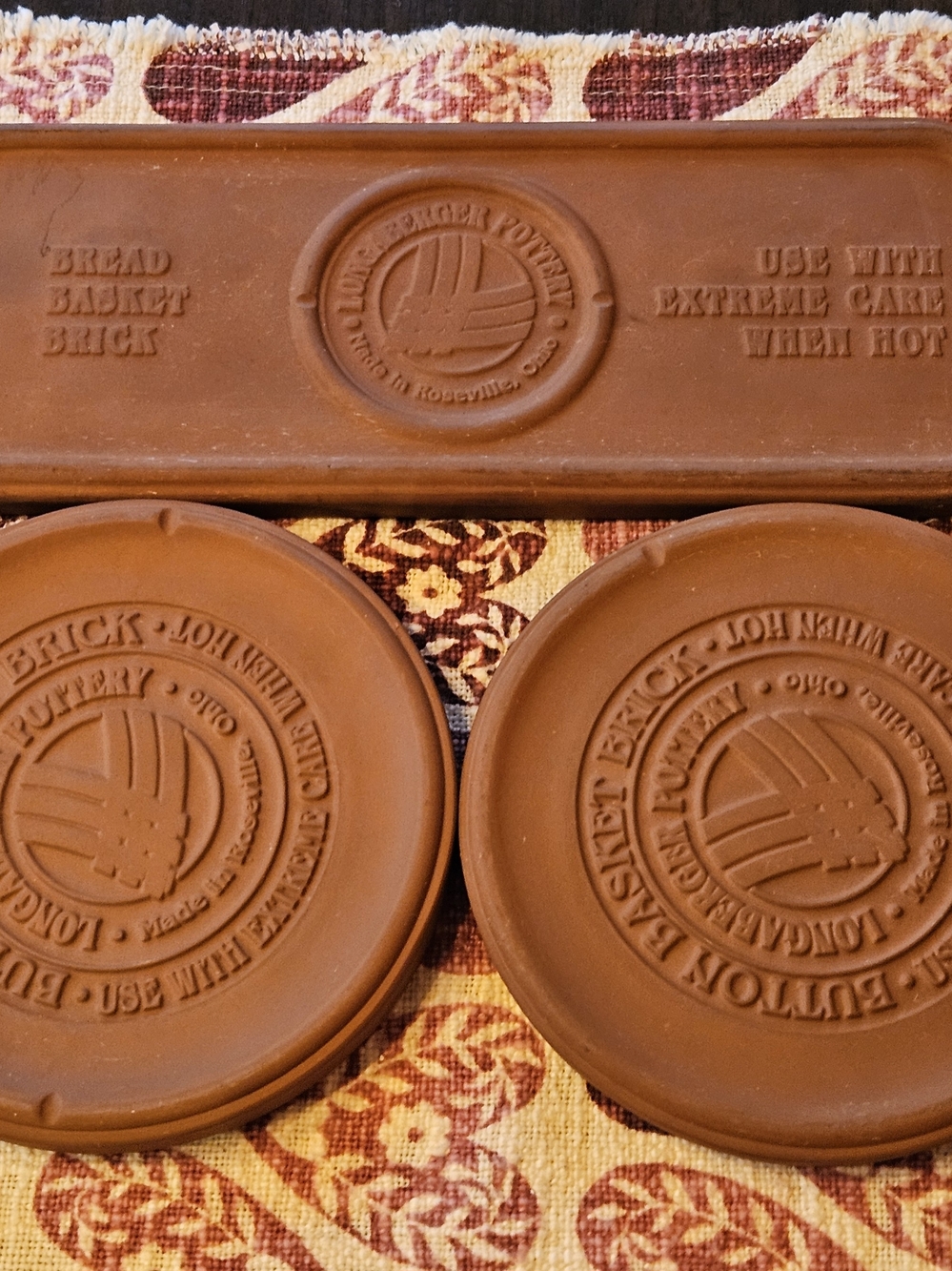 Lot of 3 Longaberger Pottery Basket Brick Warmers